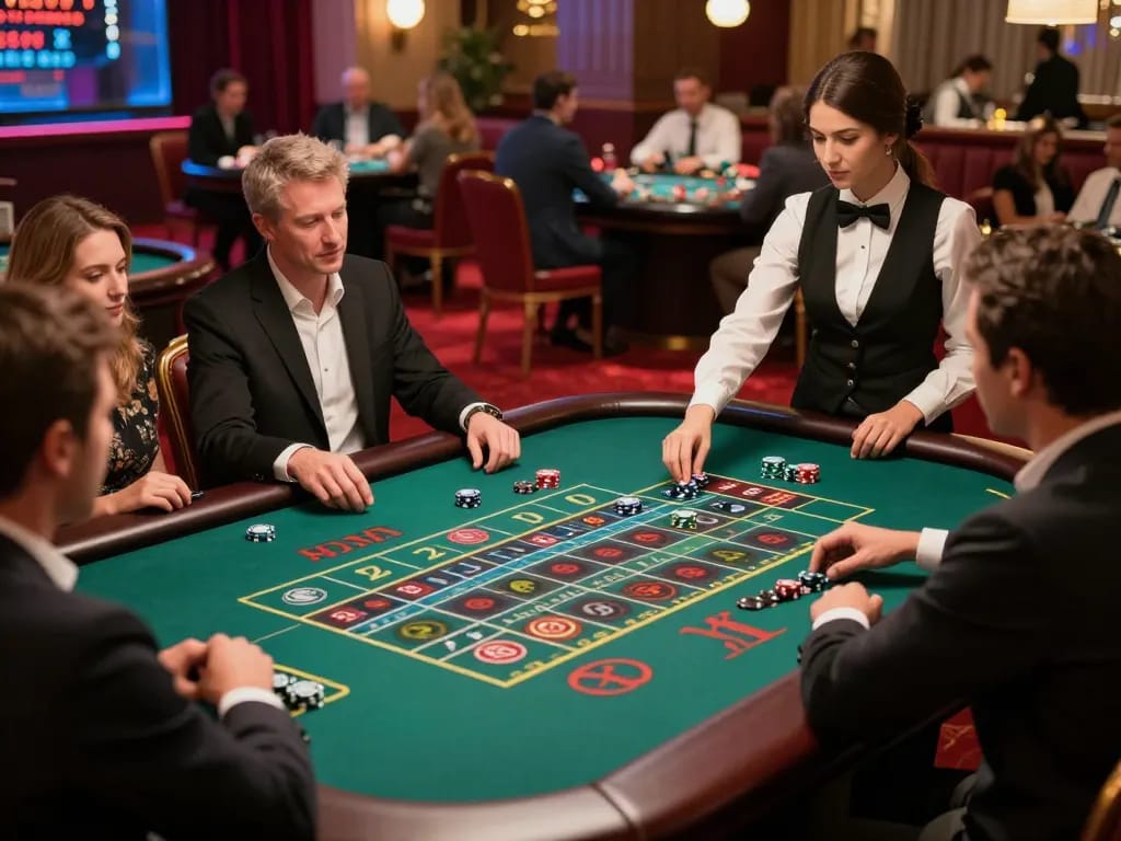 Excited players at a roulette table experiencing the thrill of winning at 98win.