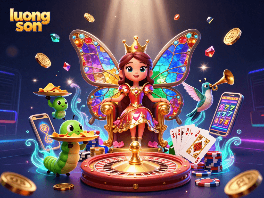 Enjoy immersive gaming with Luong Son's vibrant 3D casino illustration featuring the butterfly queen.