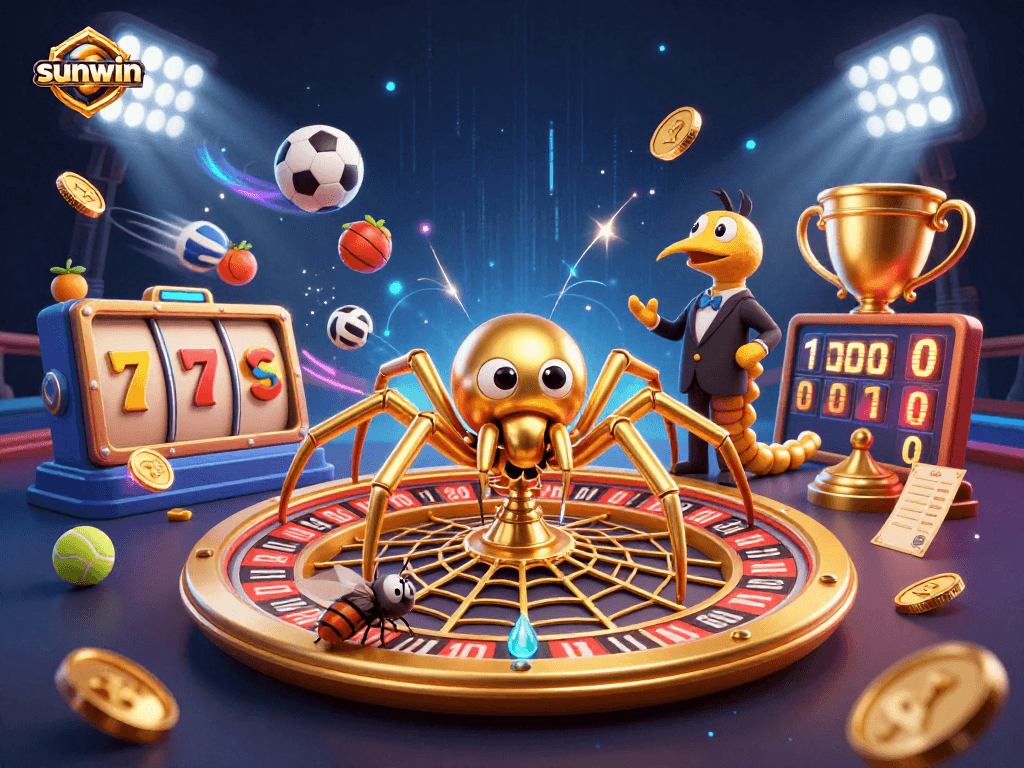 Place bets with sunwin as a golden spider spins a roulette wheel web of chances.