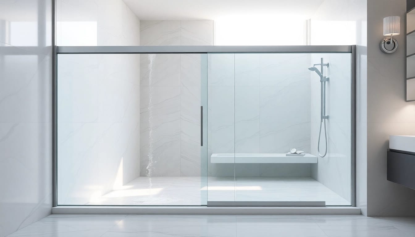 Showcase a modern shower screen sliding door in a stylish bathroom for elegant design inspiration.