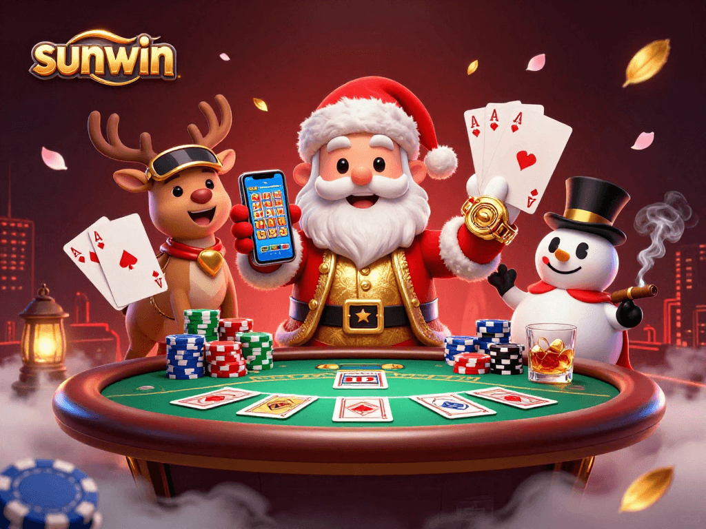 Engage with the thrilling world of sunwin as Santa and friends celebrate jackpots in a festive casino.