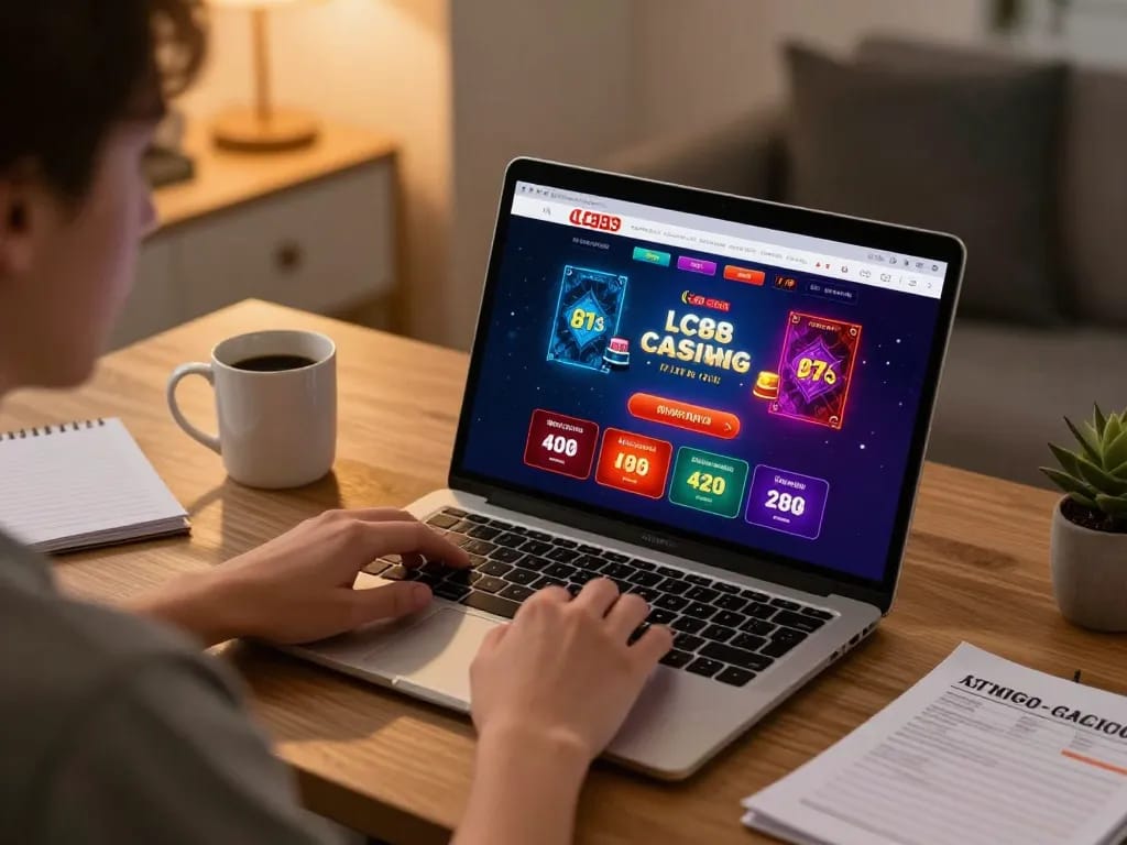 Engaging with the LC88 com casino interface while enjoying an online gaming session at home