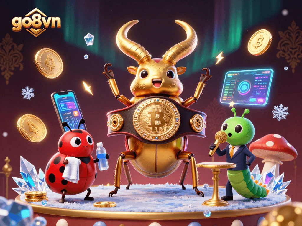 Experience thrilling wins at go8vn with vibrant 3D characters and crypto elements in a dynamic gambling scene.
