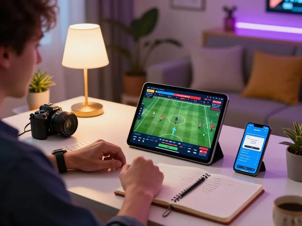 Person using net88 sports betting app on tablet at home, engaging in strategic betting.