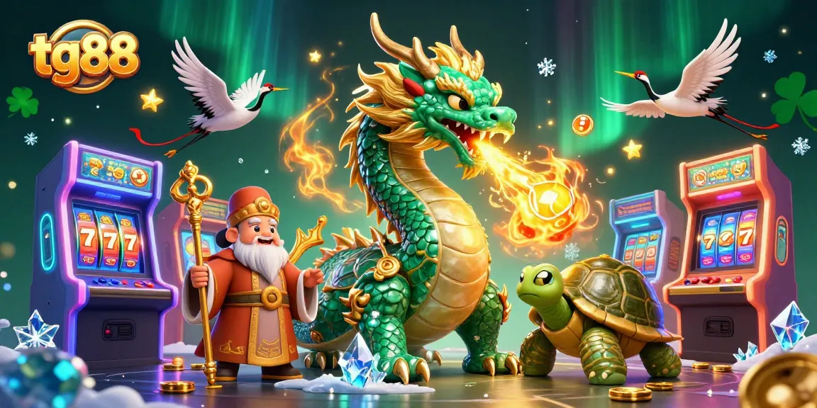 Engage with tg88's exciting slots and jackpots amidst vibrant casino-themed characters and elements.