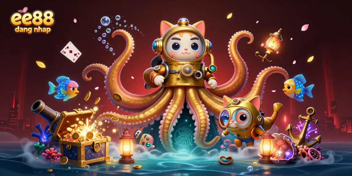 Engage in thrilling games with ee88 dang nhap as a colossal kraken and diving cat explore underwater treasures