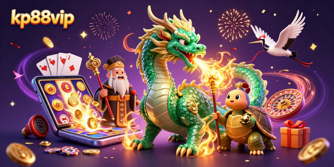 Experience the magic of kp88vip with a jade dragon and lucky cranes in an exciting casino scene.