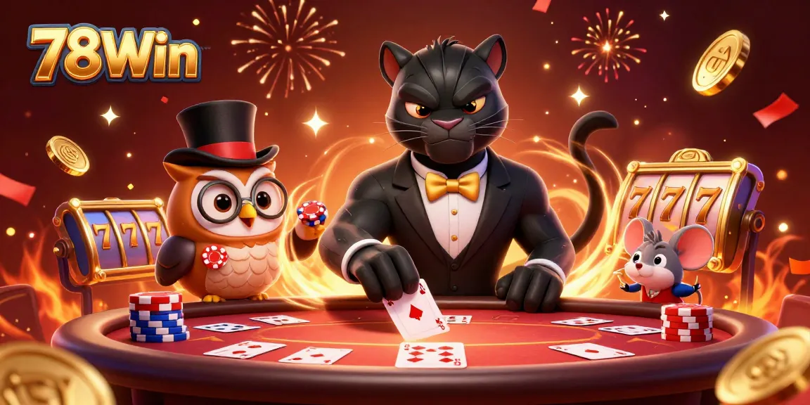 Experience thrilling gaming at 78Win with stylish characters and vibrant casino elements.