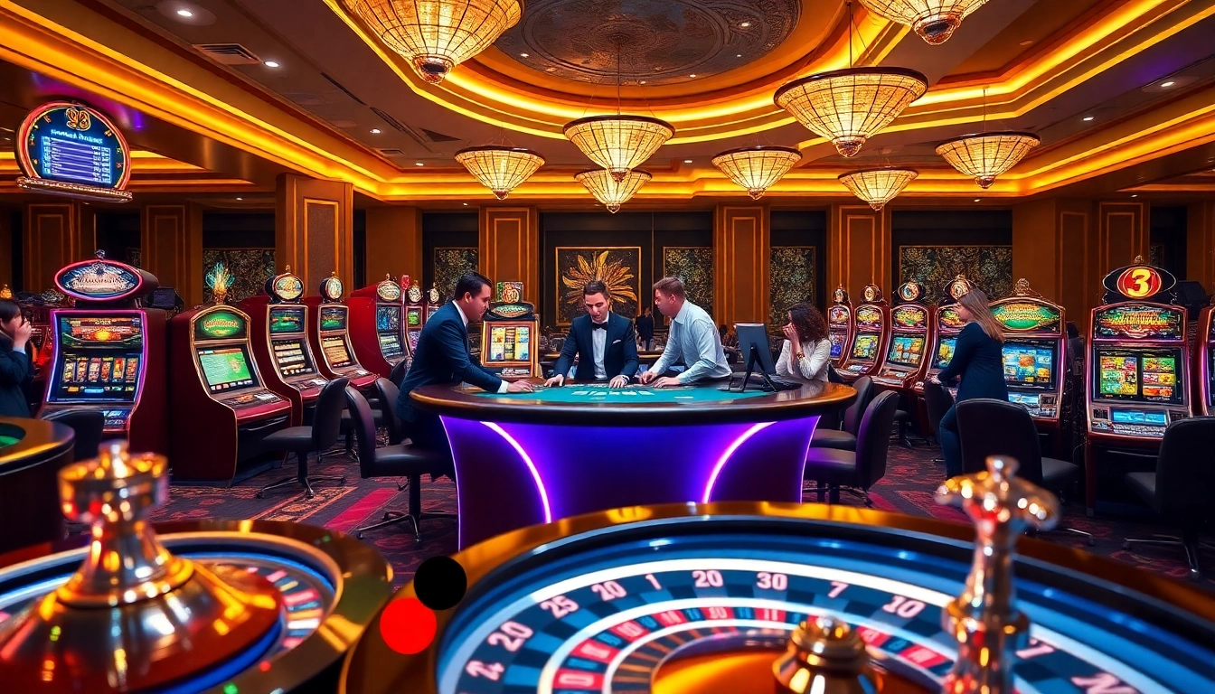 Exciting blackjack action at 98win casino with vibrant slot machines.