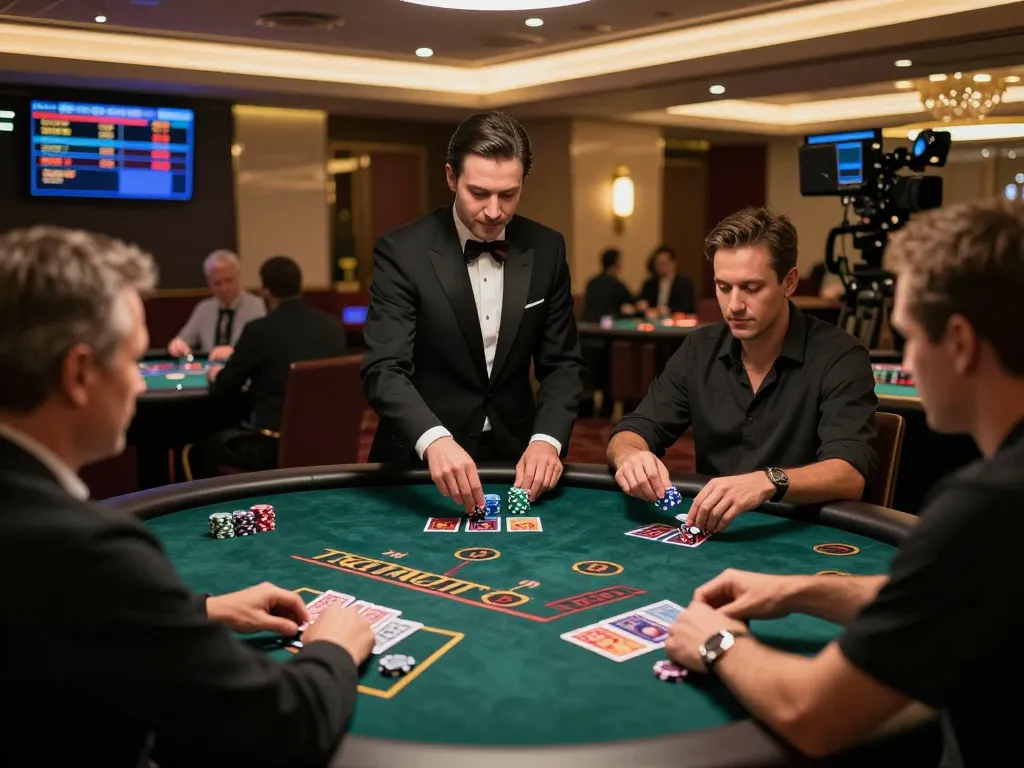 Experienced players engaged in action at HELLO88 live casino blackjack table, showcasing strategy and excitement.