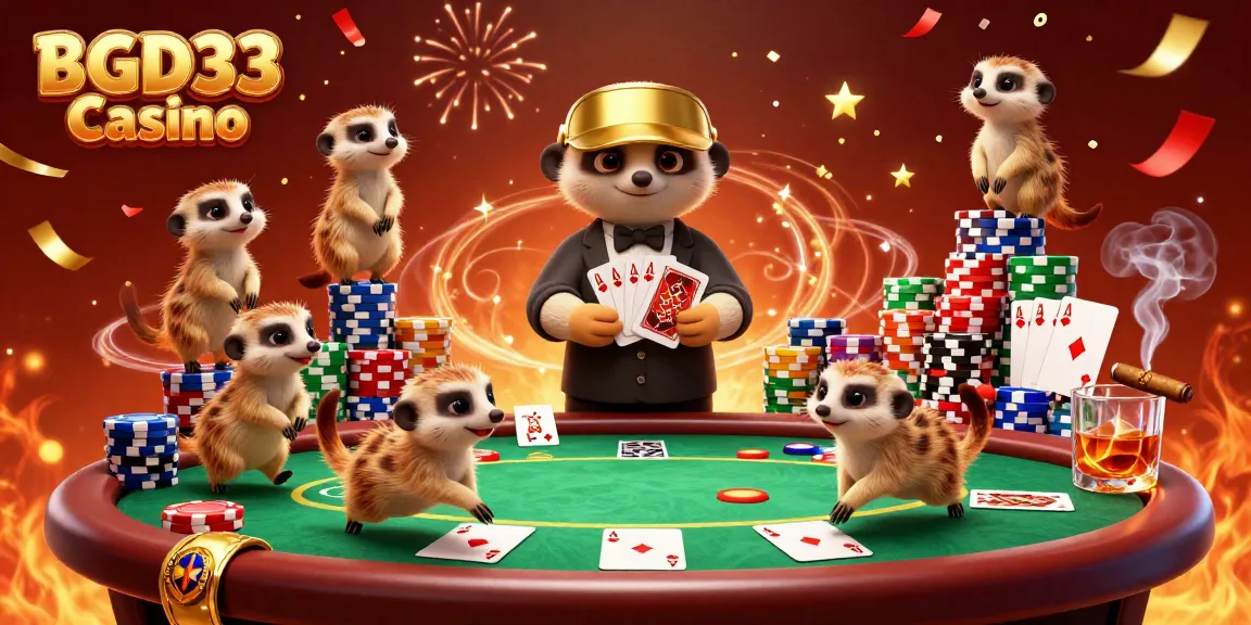 Experience thrilling gameplay at BGD33 Casino with a dynamic meerkat casino scene bursting with energy.