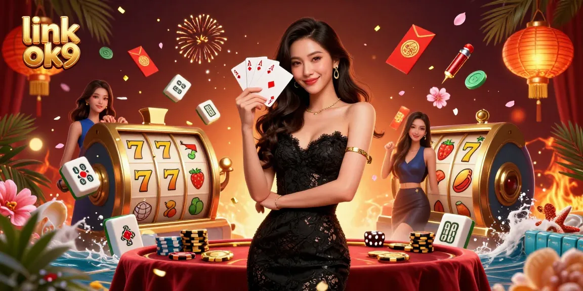 Engage with vibrant casino action and win at link ok9 featuring an elegant dealer holding playing cards.