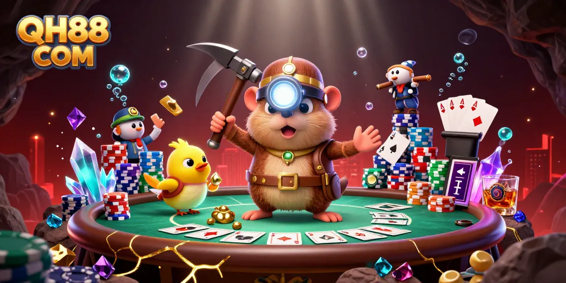 Engage in thrilling gaming at QH88 COM with 3D characters in a vibrant casino scene.