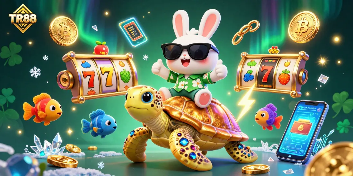 Experience exciting gameplay at TR88 with a lucky rabbit and golden turtle in a vibrant casino scene.