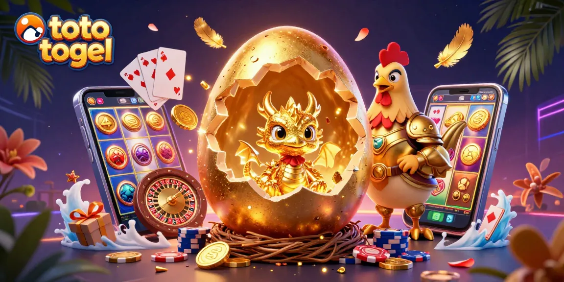 Experience thrilling wins with toto togel, featuring a golden dragon and vibrant slot games amidst dynamic casino elements.