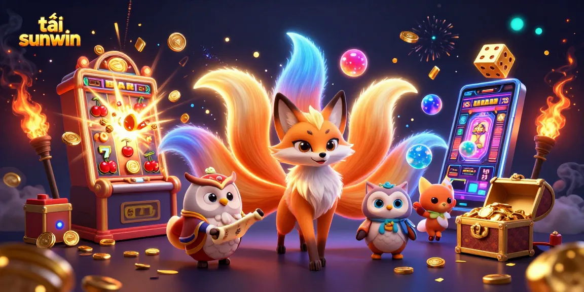 Play and win at tải sunwin in this vibrant casino-themed illustration featuring dynamic characters and games.