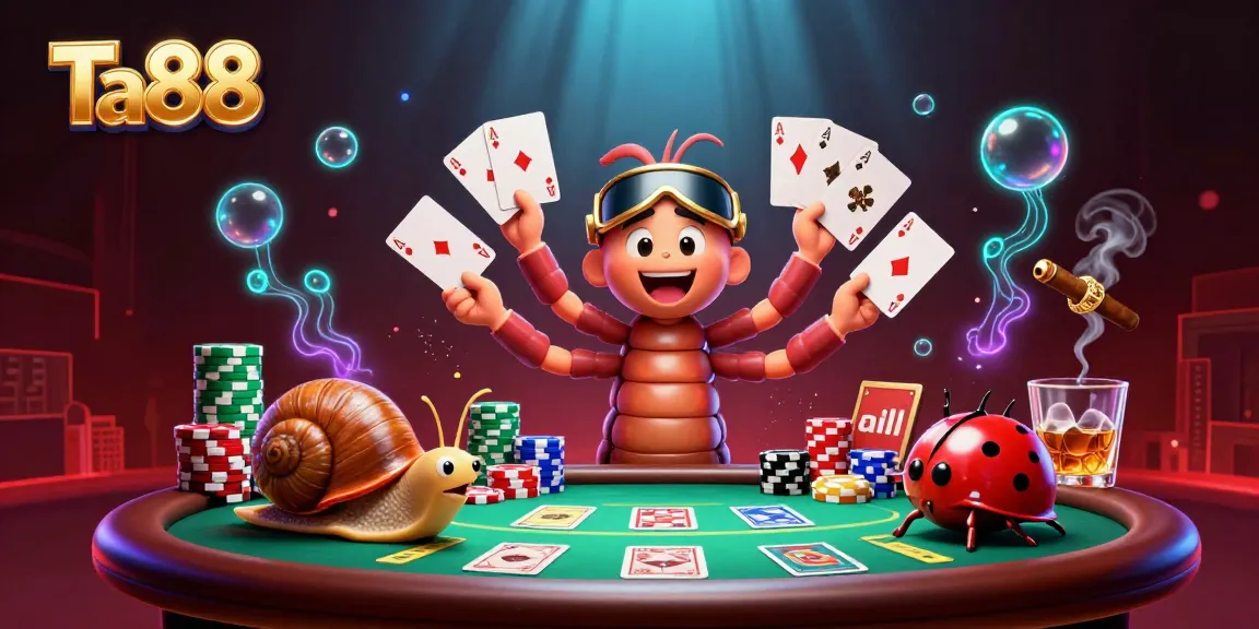 Experience excitement at Ta88 with a lively poker scene featuring animated characters and vibrant gameplay elements.