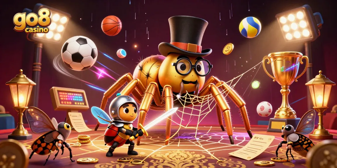 Engage with go8 casino through vibrant 3D illustration showcasing dynamic sports elements and thrilling gambling ambiance.