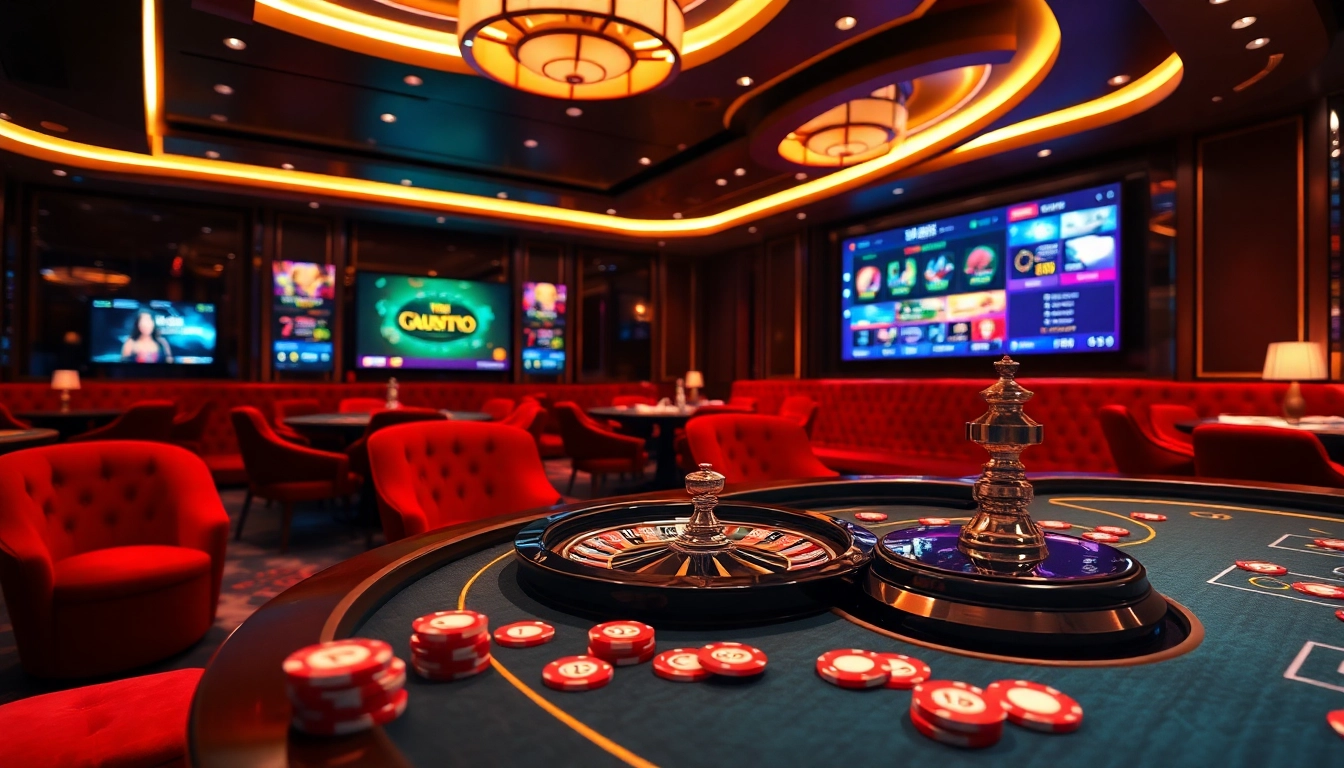 Engage in thrilling gambling at https://mm88.it.com/ with a luxurious poker scene featuring vibrant chips and a roulette wheel.