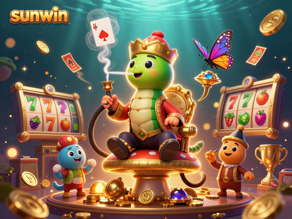 Experience sunwin excitement with a vibrant illustration of a Turkish sultan caterpillar in a lively casino scene.