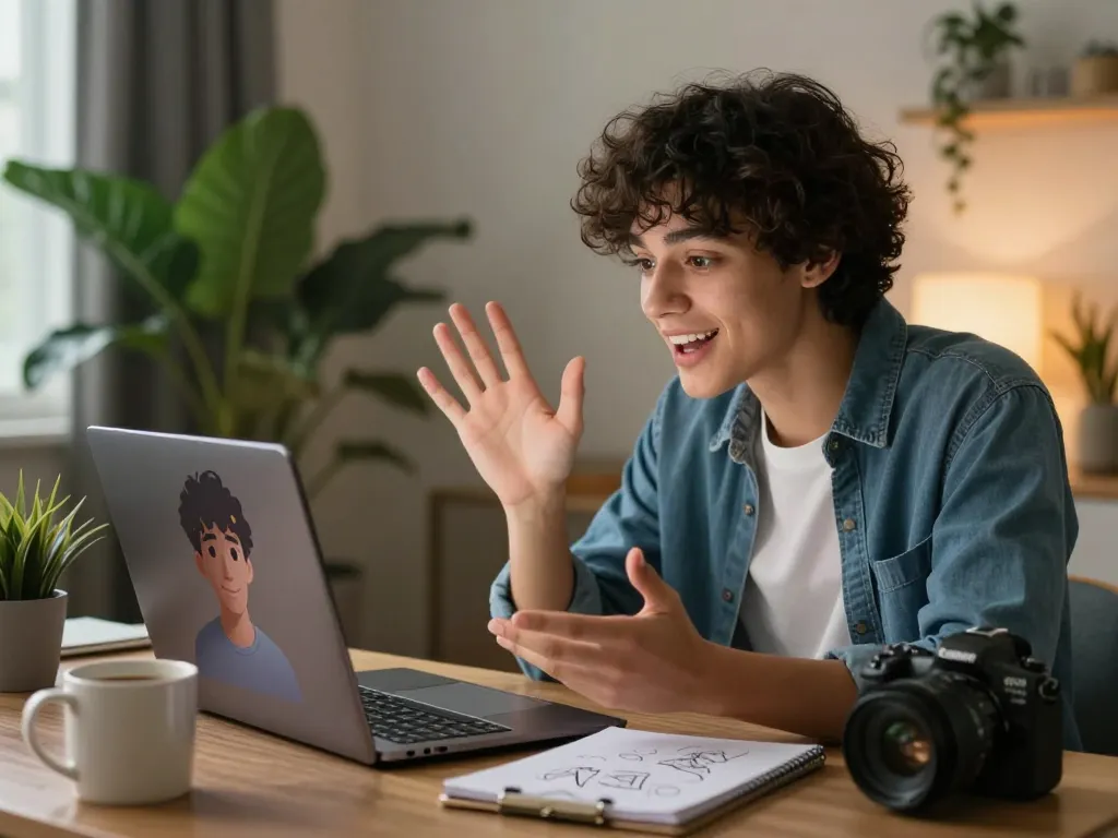 Engaging interaction as someone crushes on a vibrant AI character during online chat.