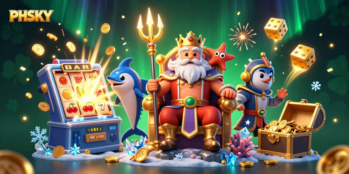 Enjoy thrilling PHSKY gaming as Neptune celebrates with slot machine jackpots and lucky symbols.
