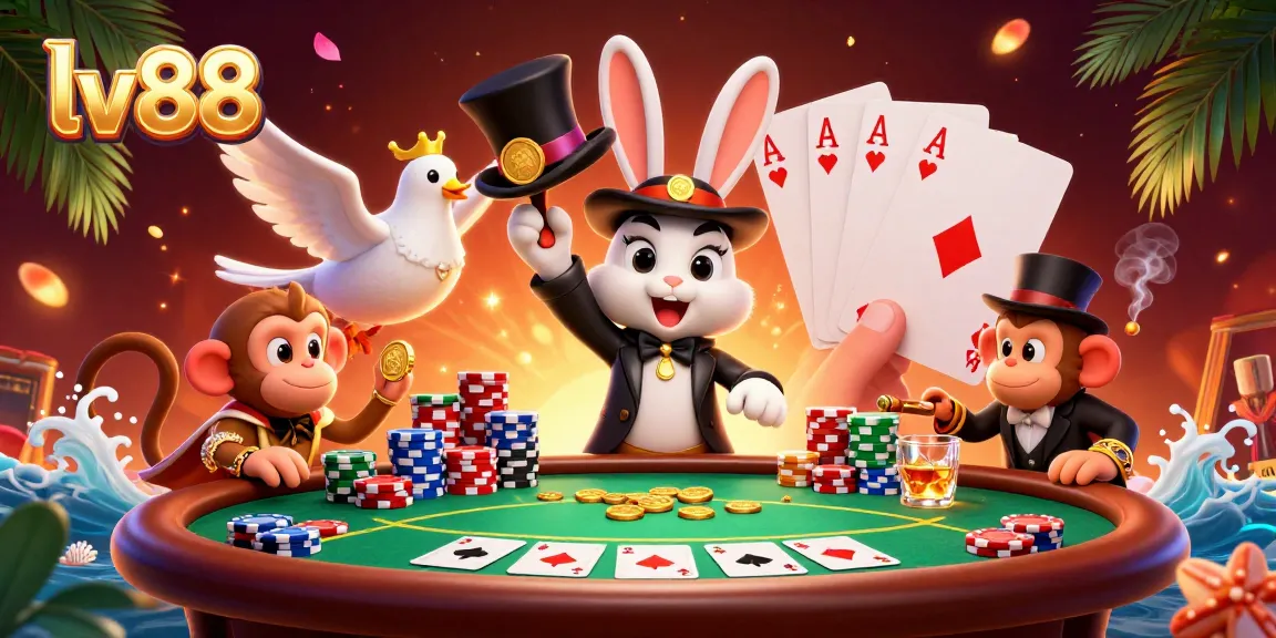 Experience excitement at lv88 with a playful magician rabbit and dazzling casino elements illustrating fun gambling moments.