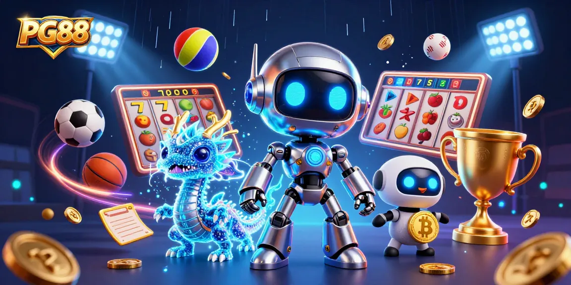 Engage in thrilling PG88 gameplay with a cyberpunk robot, holographic dragon, and vibrant casino elements.