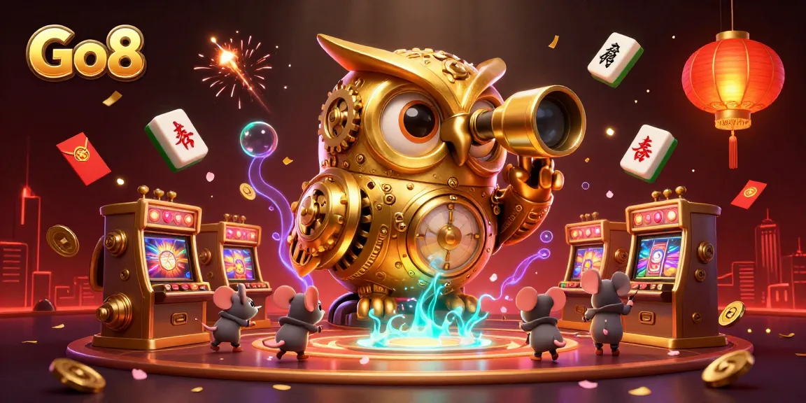 Engage in exciting gaming at Go8 with dynamic characters amidst vibrant casino visuals.