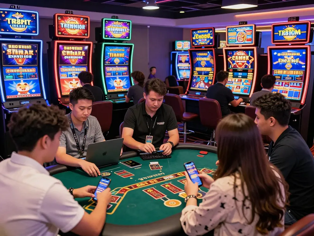Experience the excitement of TT88's online gambling platform with players engaging in various games, showcasing vibrant graphics and accessibility.