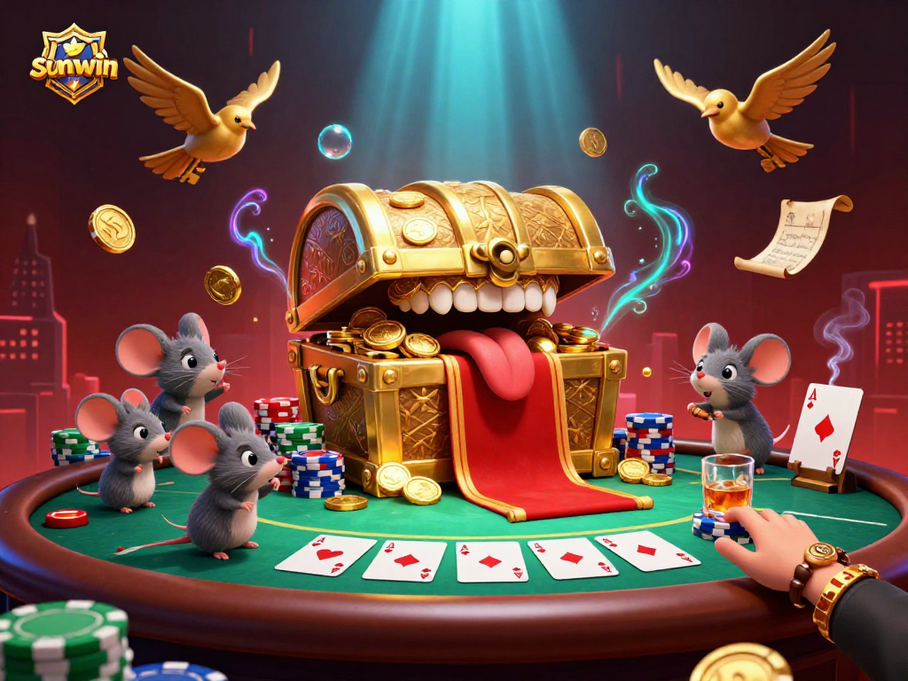Engage in gaming excitement with sunwin's vibrant poker scene featuring adventurous mice.