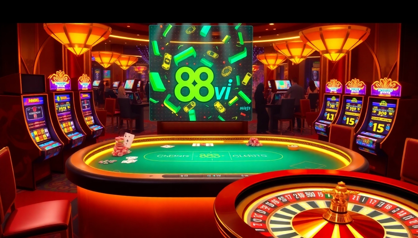Experience the thrill of high-stakes gaming at 888vi's luxurious casino table with vibrant slots.