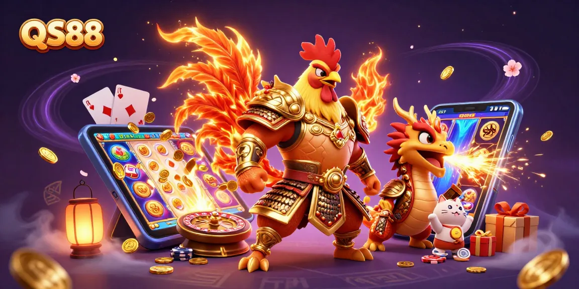 Experience thrilling gaming action at QS88 with charismatic characters and vibrant casino elements.
