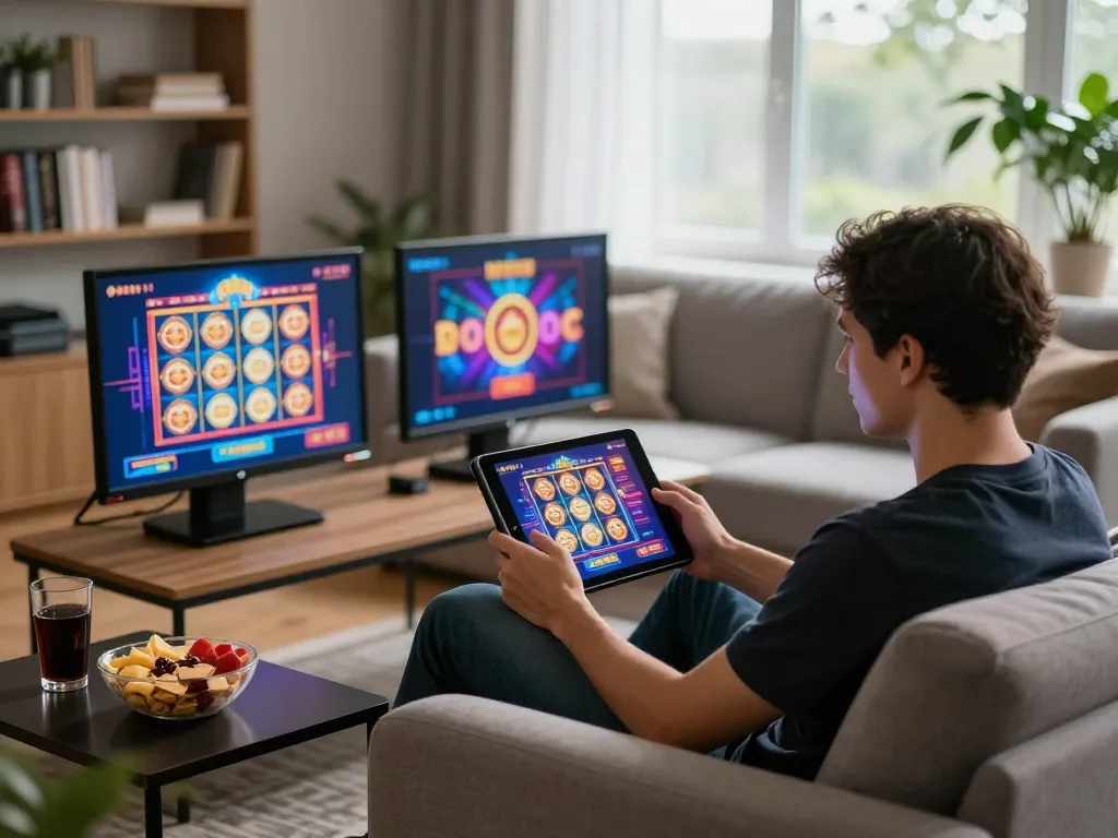Enjoying an engaging online gaming session on thabete with colorful slots and cozy atmosphere