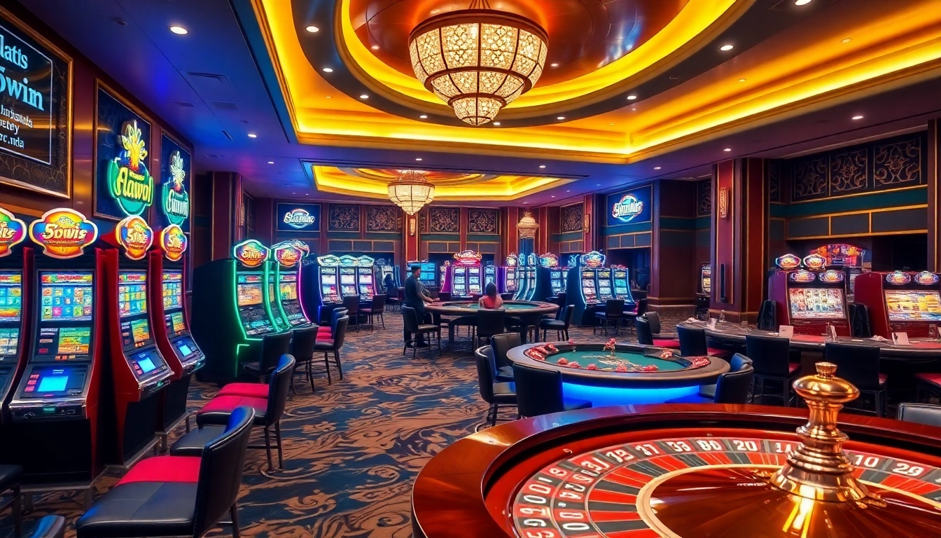 Players enjoying a thrilling casino experience at 555win with vibrant gaming tables and slot machines.