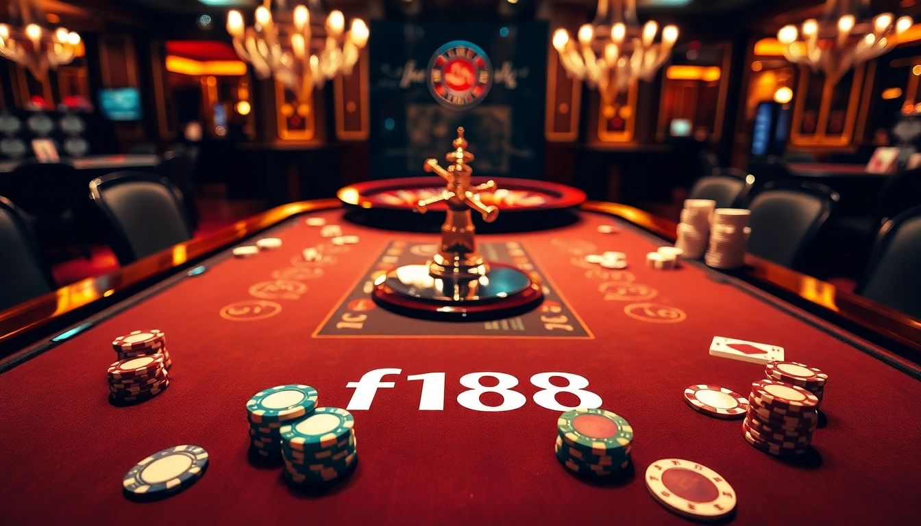 Players strategizing at a casino table with f168 branding, highlighting the excitement of gambling.