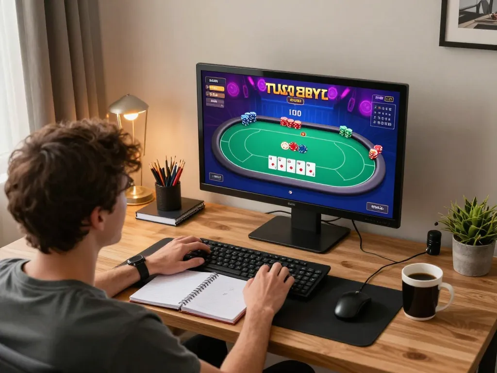Player enjoying online poker at home, showcasing dynamic action and strategic gameplay with tr88 casino.