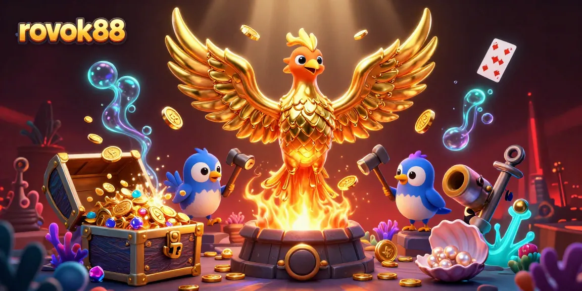 Experience thrilling gaming action with rokok88's molten golden phoenix illustration, enriched with vibrant game elements.