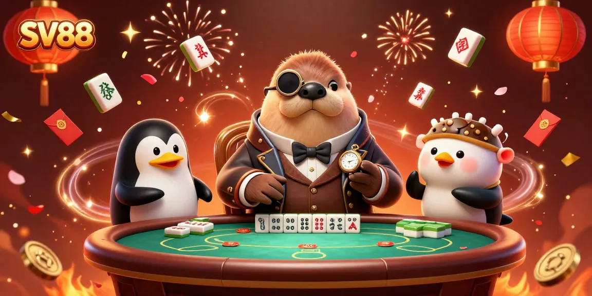 SV88 showcases a jolly walrus in Victorian attire playing poker at an underwater casino table.